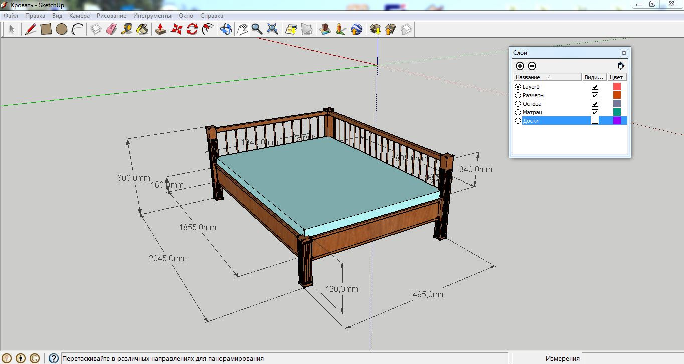 Кровать скетчап