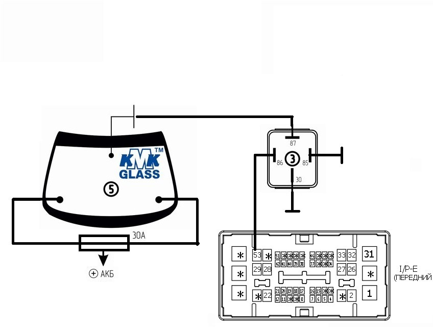 Схема подключения подогрева стекла лобового
