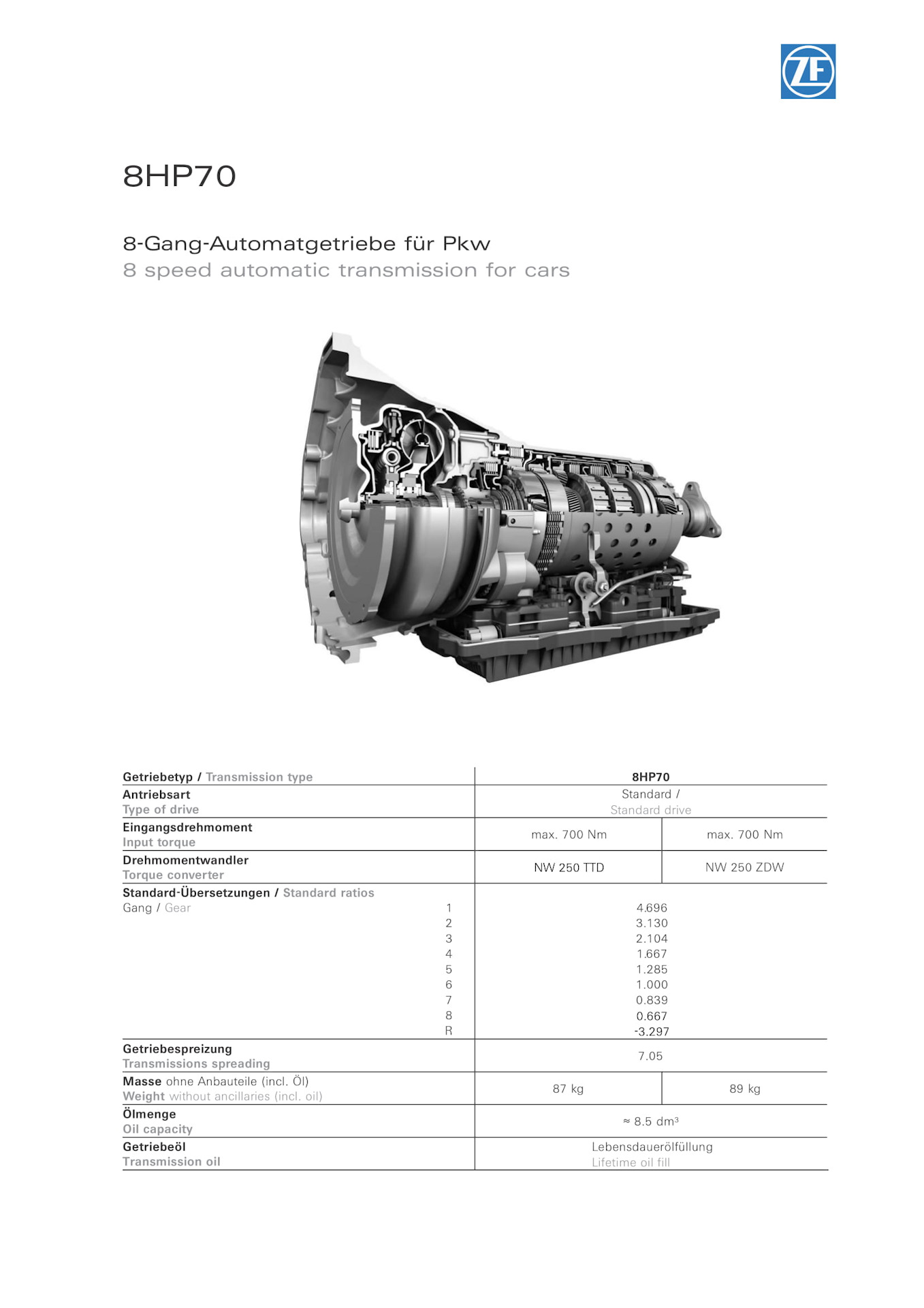 Техническая информация восьмиступенчатой автоматической коробки передач Zf  8hp70. — Маркет АТ на DRIVE2