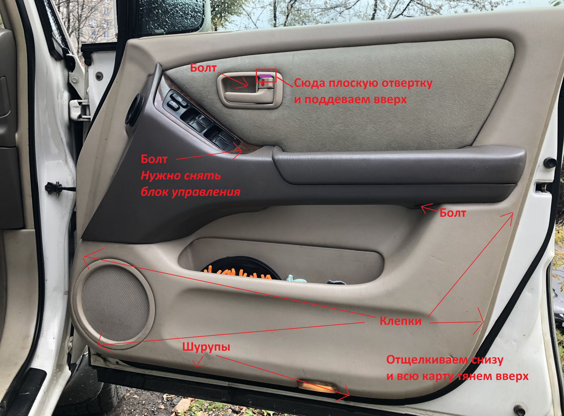 Как снять обшивку двери калдина Замена актуаторов - Toyota Harrier (1G), 2,2 л, 2000 года своими руками DRIVE2