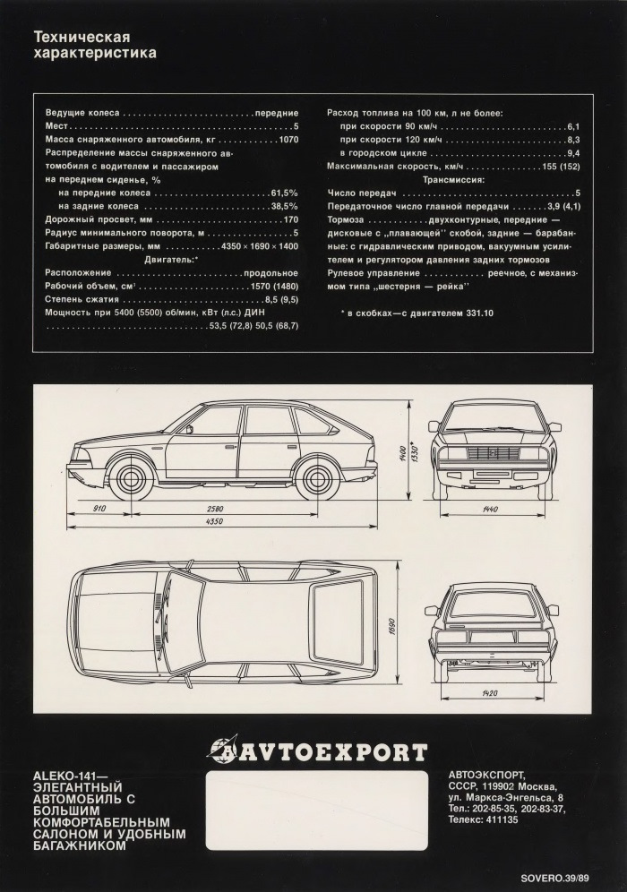 Москвич 2141 чертеж