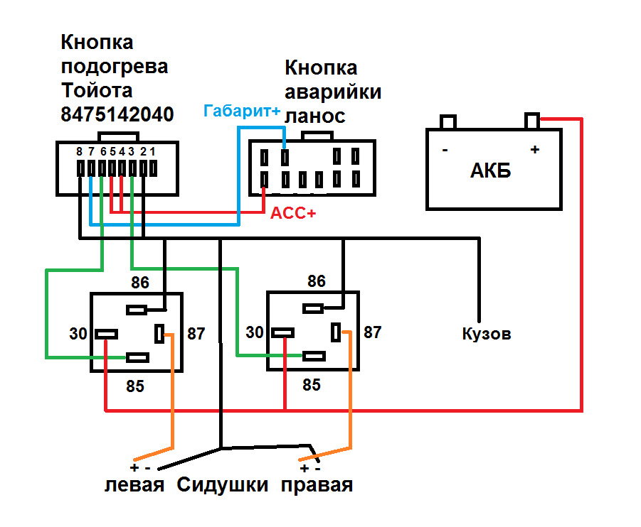 Оранжевый и белый провода (LED) подсоедините к штатной цепи освещения приборной панели.