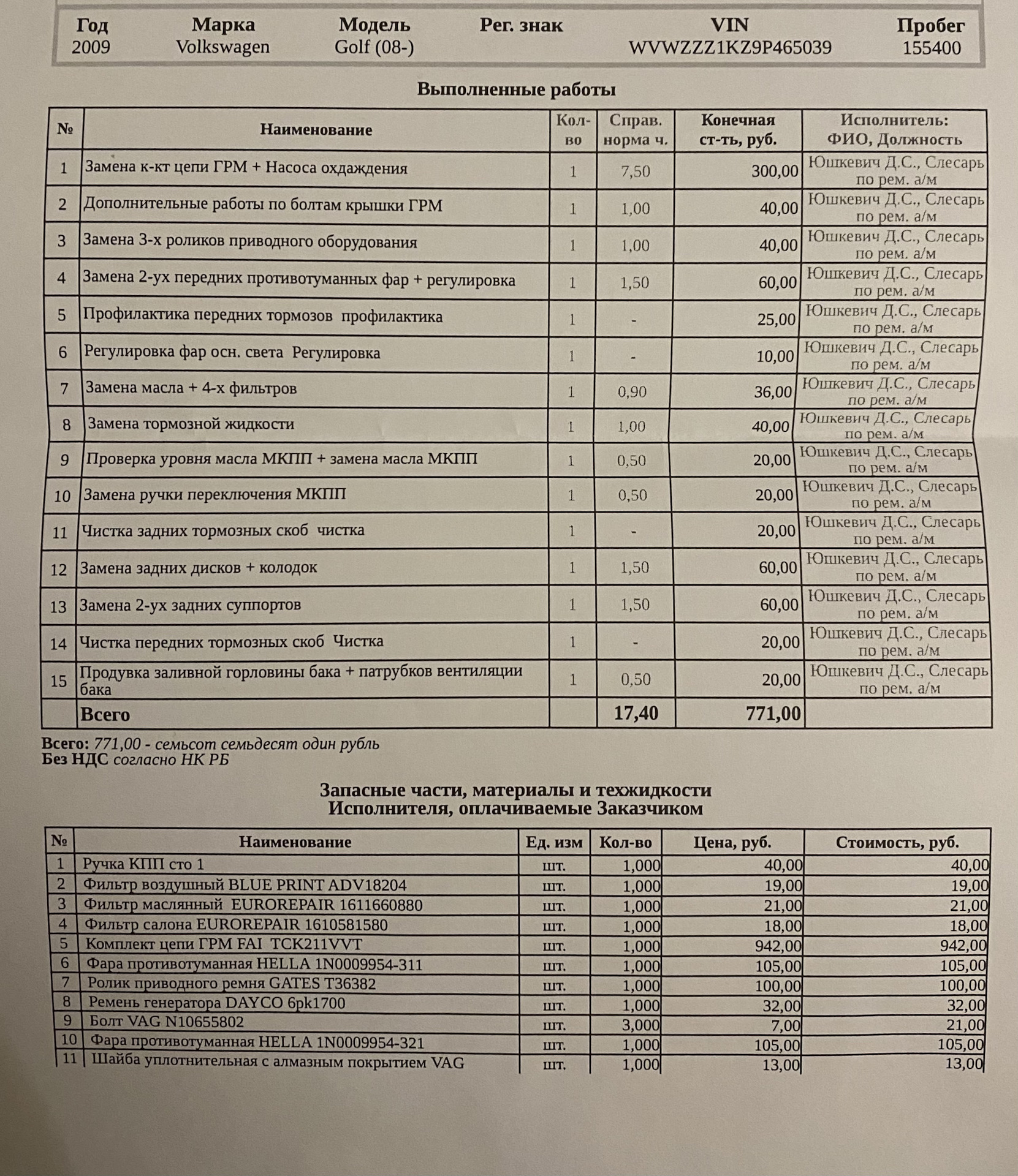 Первое ТО после покупки — Volkswagen Golf Mk6, 1,4 л, 2009 года | визит ...