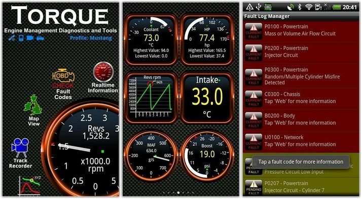 Фото программы Torque — Lada 21101. Запчасти на фото: PQ100, BO200