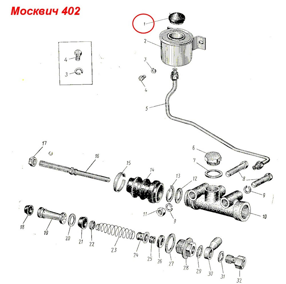 Схема главный тормозной цилиндр москвич 412