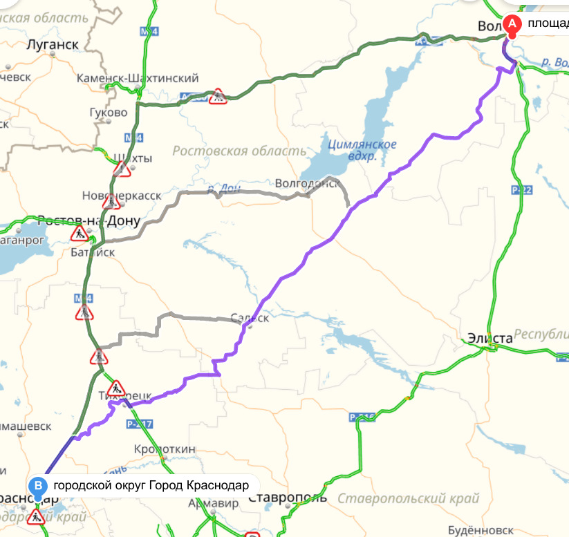 Карта от краснодара до саратова на машине