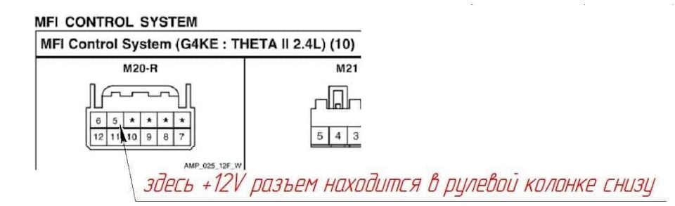 Разъем под рулём, куда приходят провода от МС-231 — Hyundai Santa Fe (2G). Found on photo: MC231
