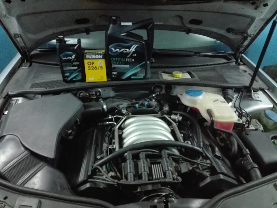 Замена масла в ДВС Wolf 5w30 + фильтр — Volkswagen Passat B5, 2,8 л ...