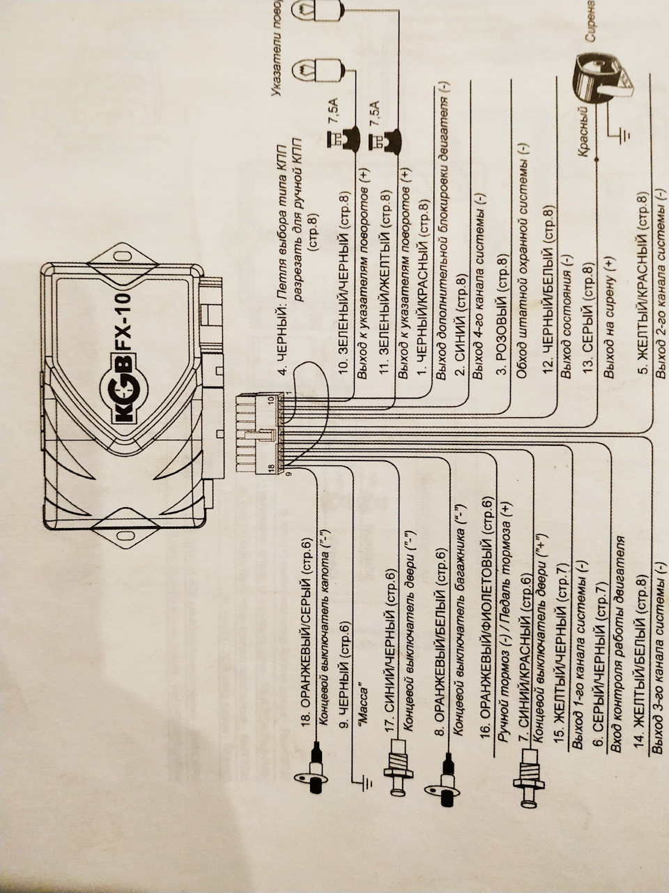 Схема подключения сигнализации кгб fx 5 с автозапуском
