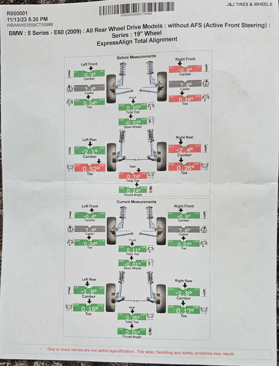 Сход-развал и кодировка — BMW 5 series (E60), 4,8 л, 2009 года | визит ...