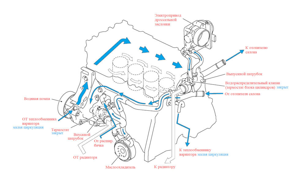 Схема циркуляции ОЖ в Nissan Qashqai с двигателем 2,0 и вариатором ...