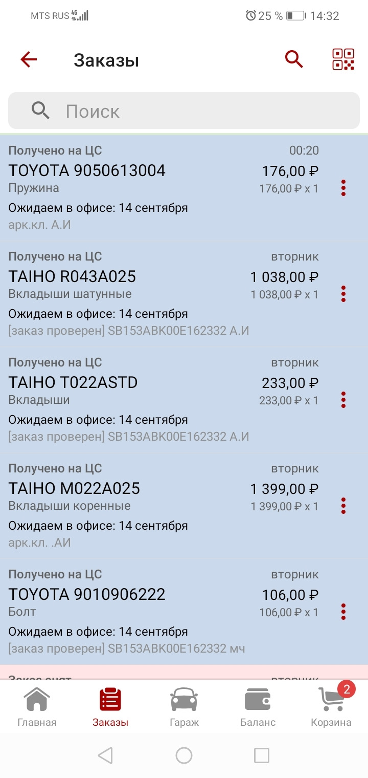R043A025 Вкладыши шатунные Toyota 2A (после 6/1983 г.) Taiho TAIHO ...
