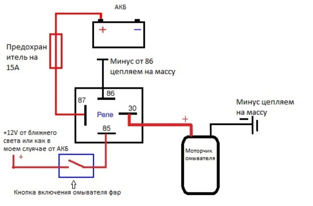 Реле омывателя фар подключение схема