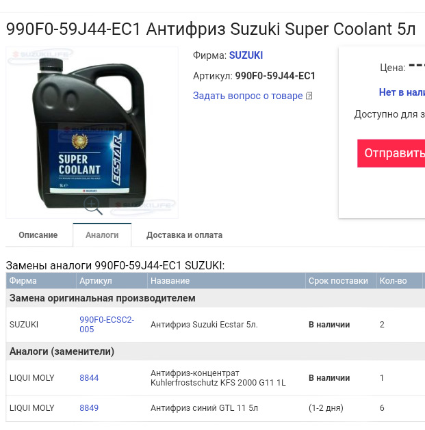 990F059J44EC1 АНТИФРИЗ 5L SUZUKI | Запчасти на DRIVE2
