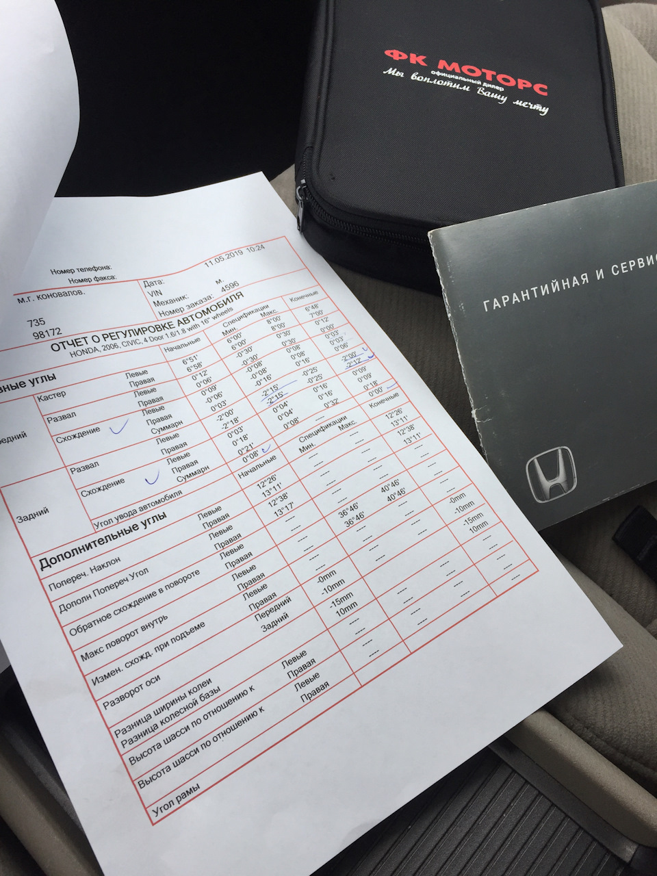 Диагностика и регулировка сход-развала — Honda Civic 4D (8G), 1,8 л ...