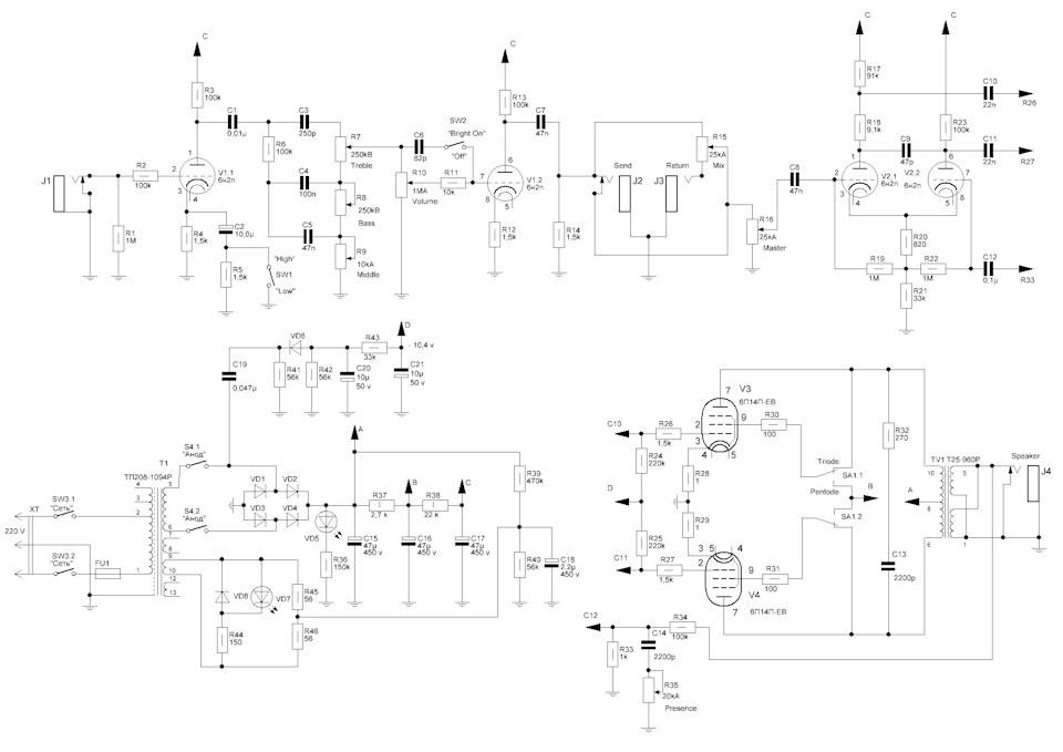 Схема ламповый комбоусилитель