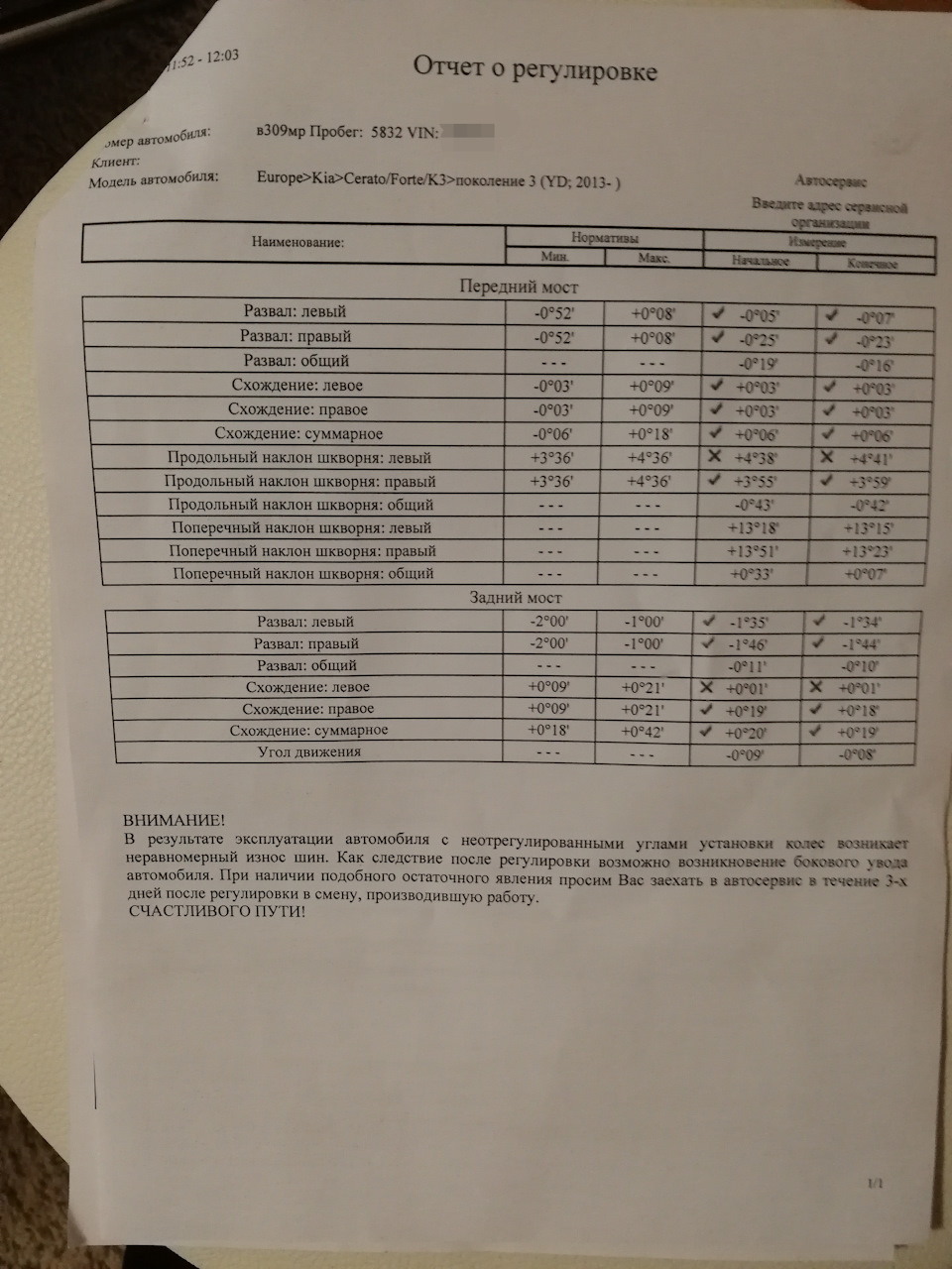 Г — Гарантия (увод машины влево или налево) — KIA Cerato (3G), 2 л, 2018  года | визит на сервис | DRIVE2