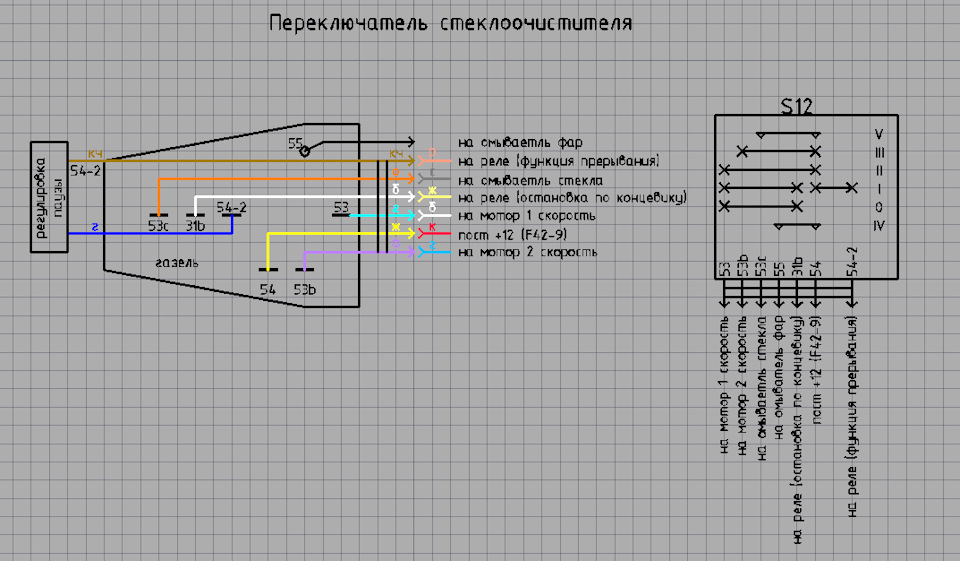 Схема переключателя света на газели