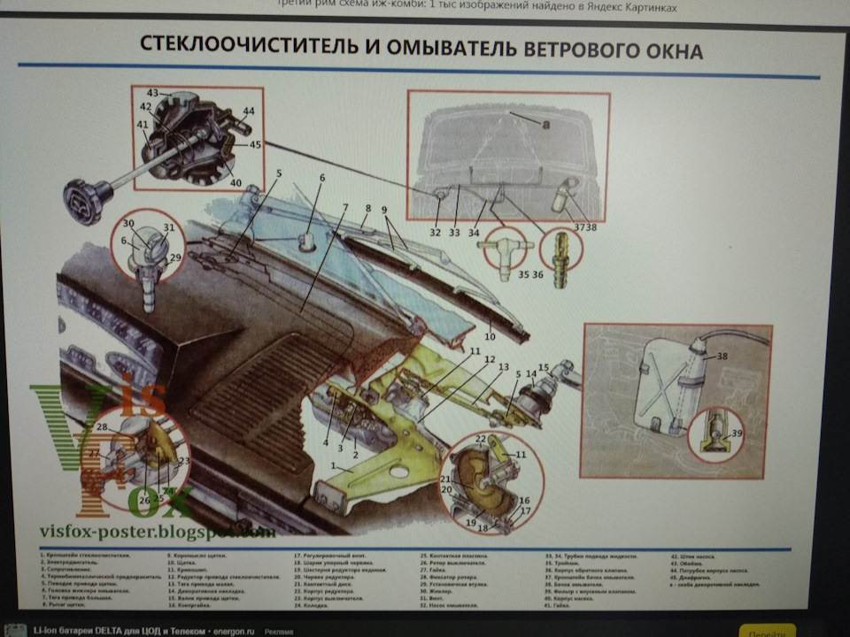 Стеклоочиститель и омыватель лобового стекла. — ИЖ 2125, 1,5 л, 1977 ...
