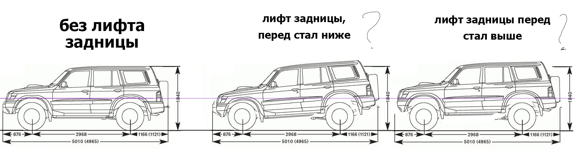 если лифтануть зад, то перед приподнимется или приспустится? — Nissan  Pathfinder (2G), 3,3 л, 1998 года | другое | DRIVE2