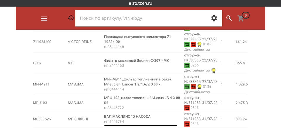 Фильтры, насос, прокладка под коллектор — Mitsubishi Lancer IX. Запчасти на фото: 711023400, C307, MFFM311, MPU103, MD098626, 8443794, O265