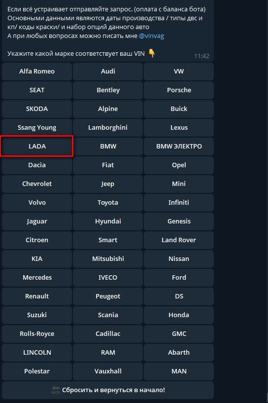 Комплектация LADA по VIN
