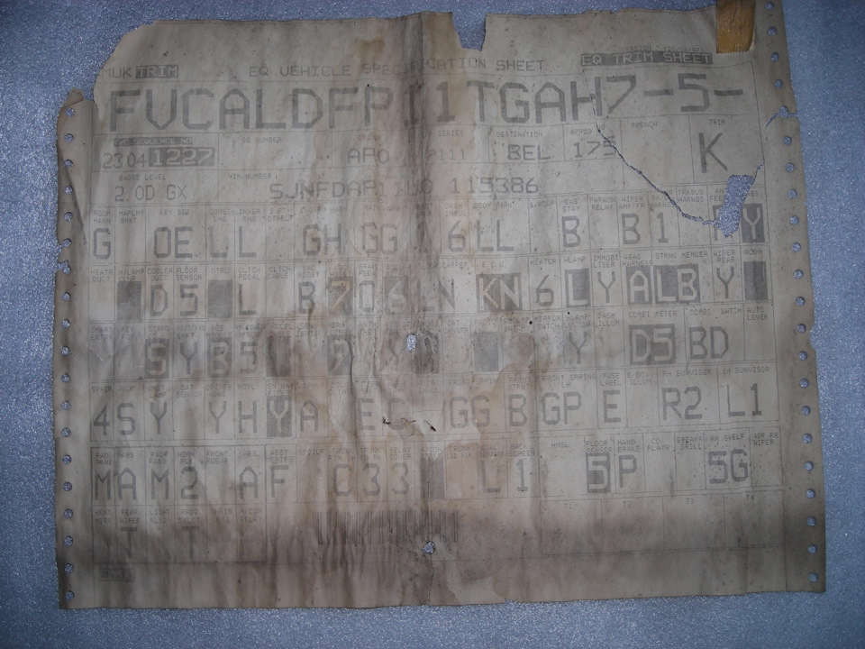 Equipment vehicle specification sheet — Nissan Primera (P11), 2 л, 1997 ...