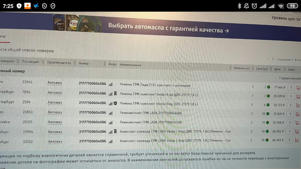 21177100604086 Комплект привода ГРМ LADA Vesta / Xray (ДВС 21179, 1.8L ...