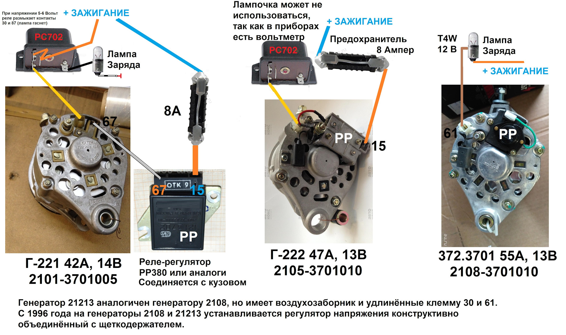 Схема подключения генератора г222 на ВАЗ 2105
