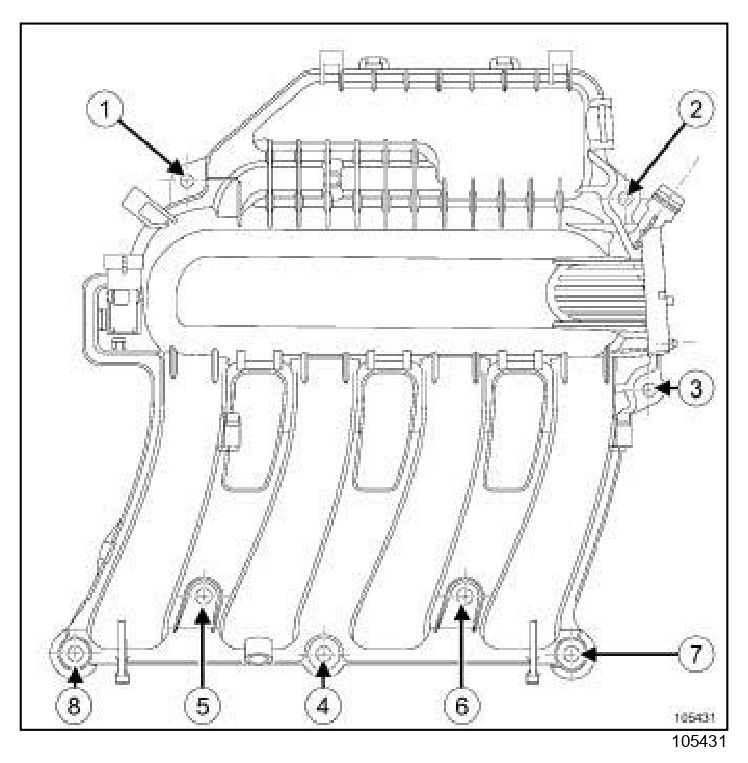 Коллектор двигателя к4м. Болт крепления впускного коллектора Megane 2. Впускной коллектор Рено Дастер 1.6 к4м. Порядок затяжки впускного коллектора Дастер 2.0. Схема ресивера впускного коллектора к4м.