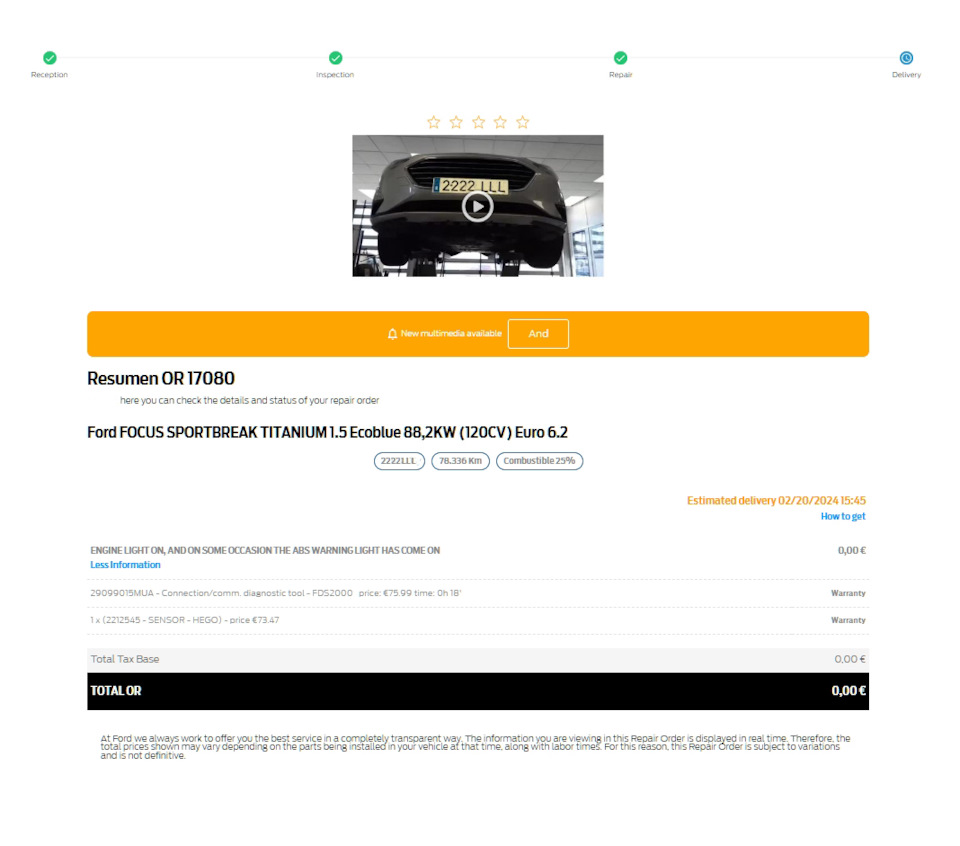 обслуживание у дилера — Ford Focus Wagon IV. Запчасти на фото: 1708Q, 2212545