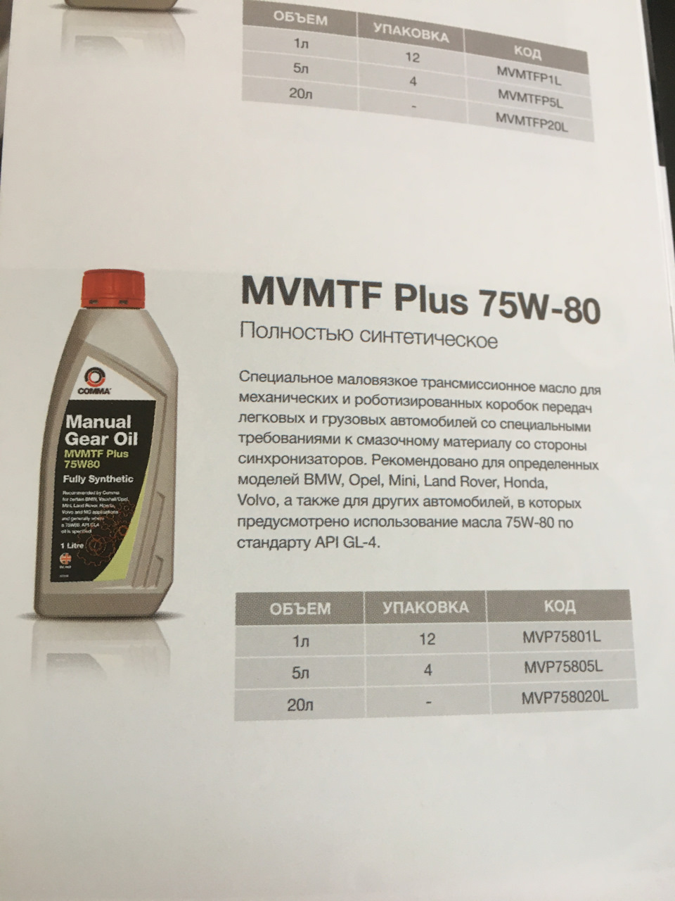 Comma Fully Synthetic MVMTF 75W80 Plus 1L