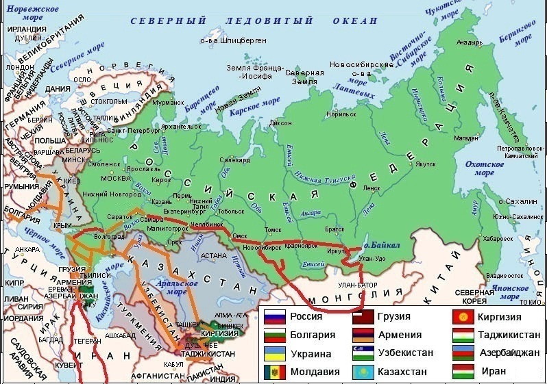 Карта россии со странами снг