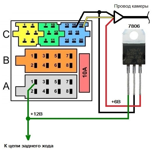 Схема подключения камеры заднего вида веста
