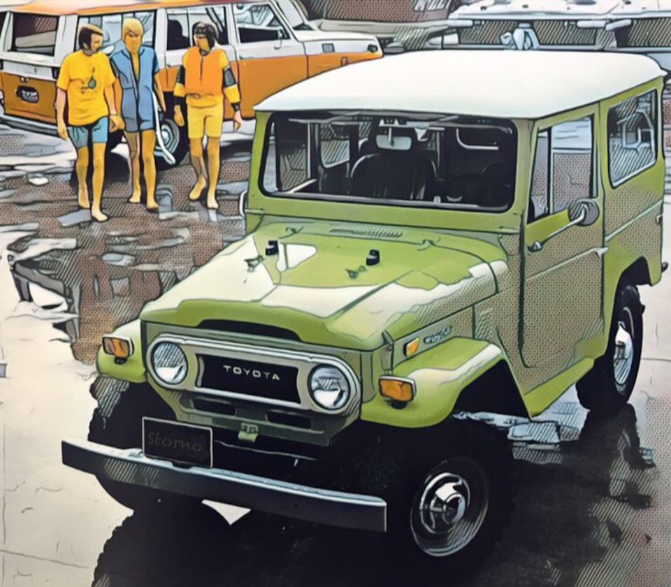 Это фотография из винтажной брошюры начала 70, преобразована призмой — Toyota Land Cruiser 40