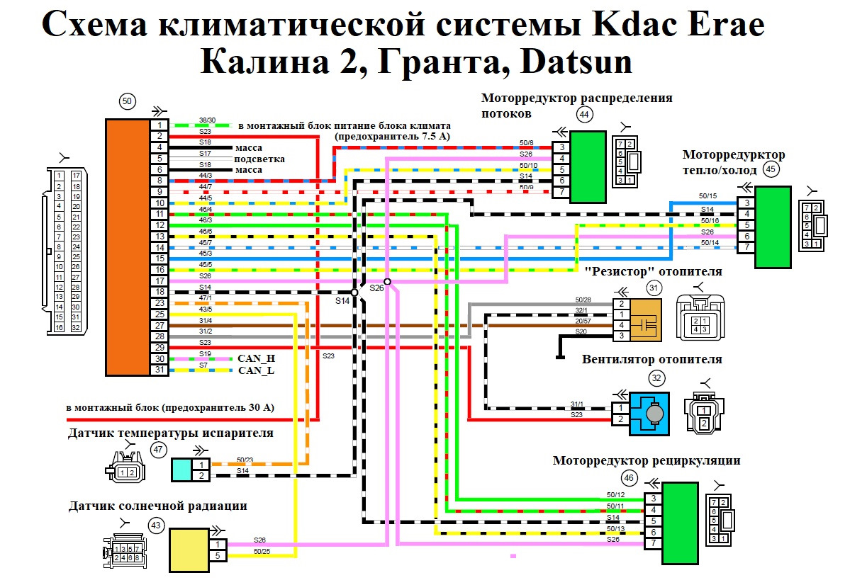 Распиновка блоков климат контроля Климат контроль от Калины 2. Выводим сигнал запроса включения кондиционера из CA