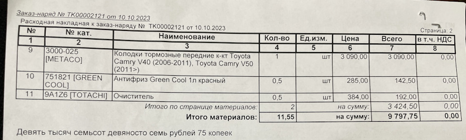 ТО после 9 тыс — Toyota Camry (XV50), 2,5 л, 2013 года | плановое ТО ...