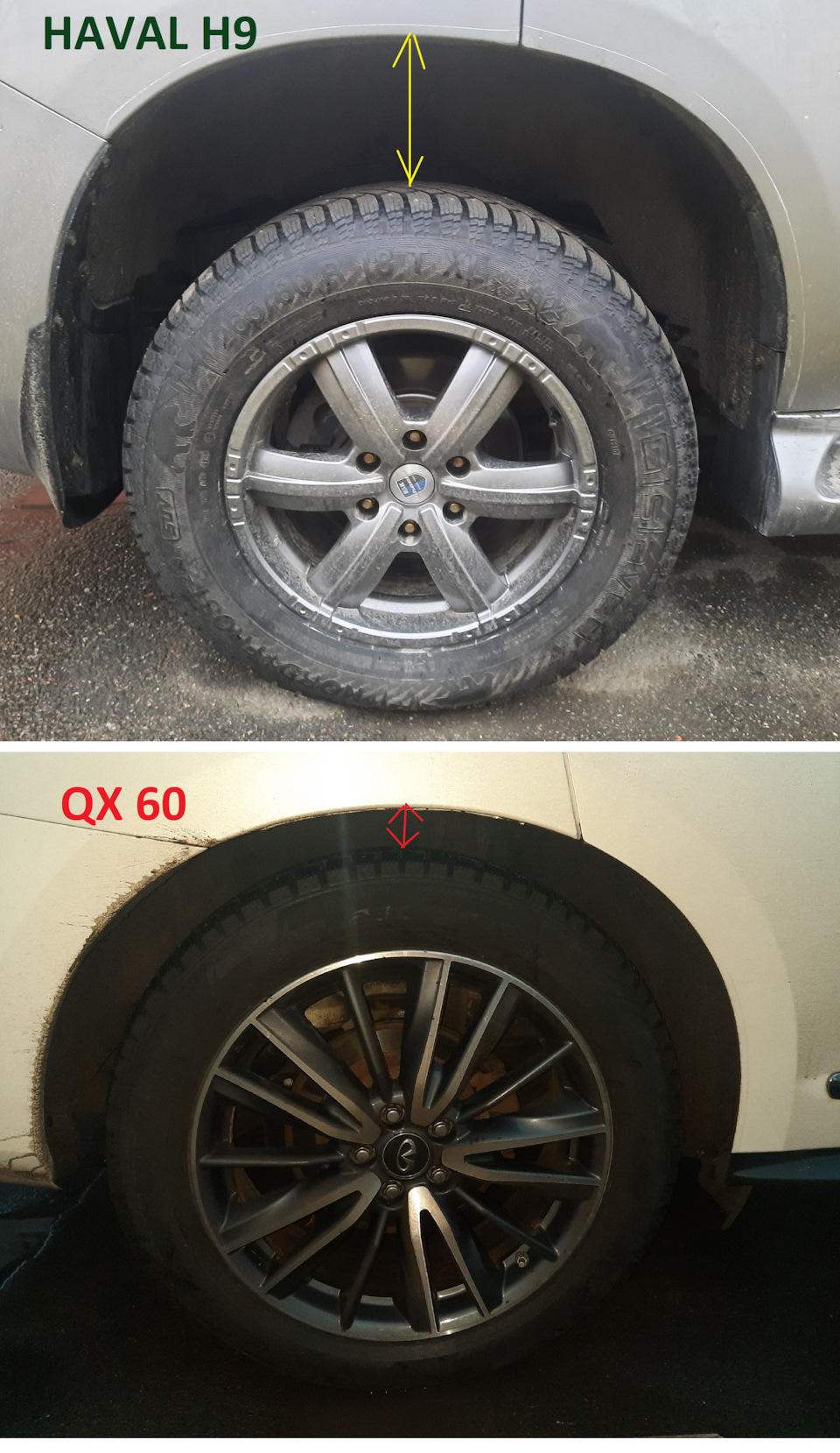 Сравнение размера арки заднего колеса Haval H9 и Infiniti QX 60 — Haval H9 (1G)