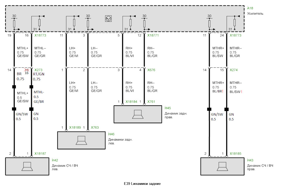 Схема подключения динамиков бмв е39