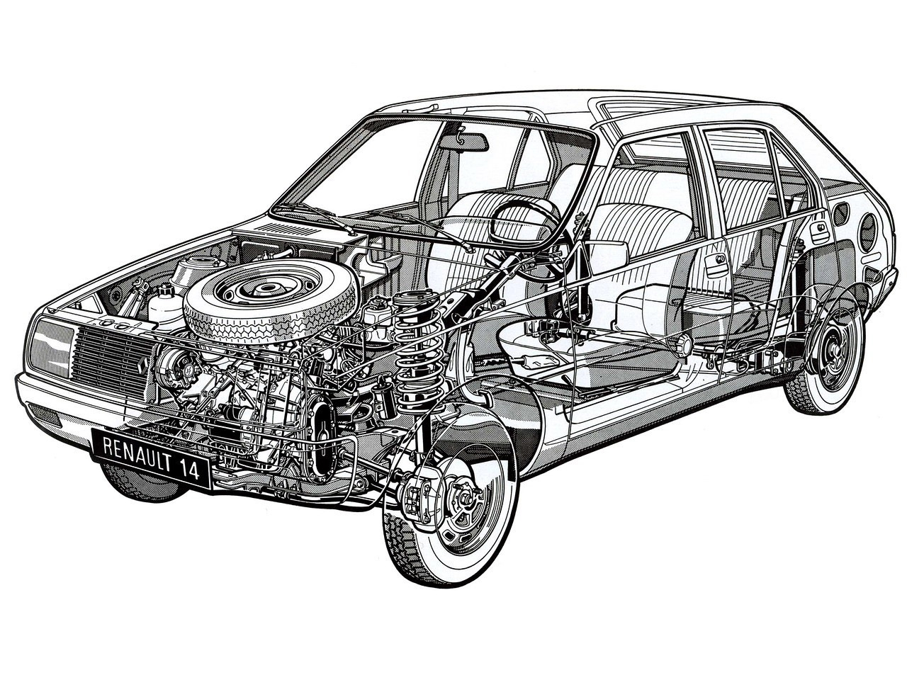 Устройство renault. Renault 5 схема. Рено 16 компоновка. Рено 14. Рено 14 двигатель.