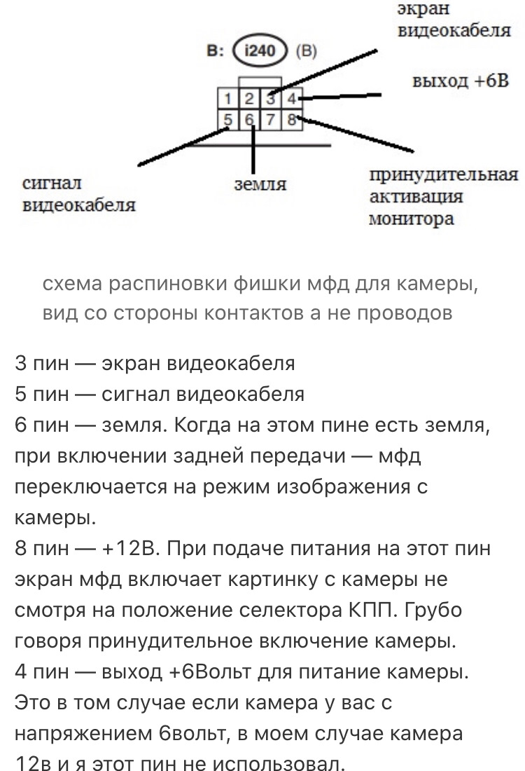 Распиновка камеры