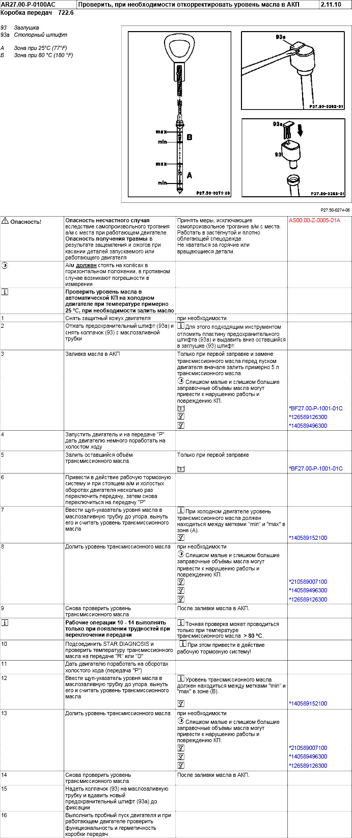 Щуп уровня масла в КПП 722.6 Mercedes 140 589 15 21 00