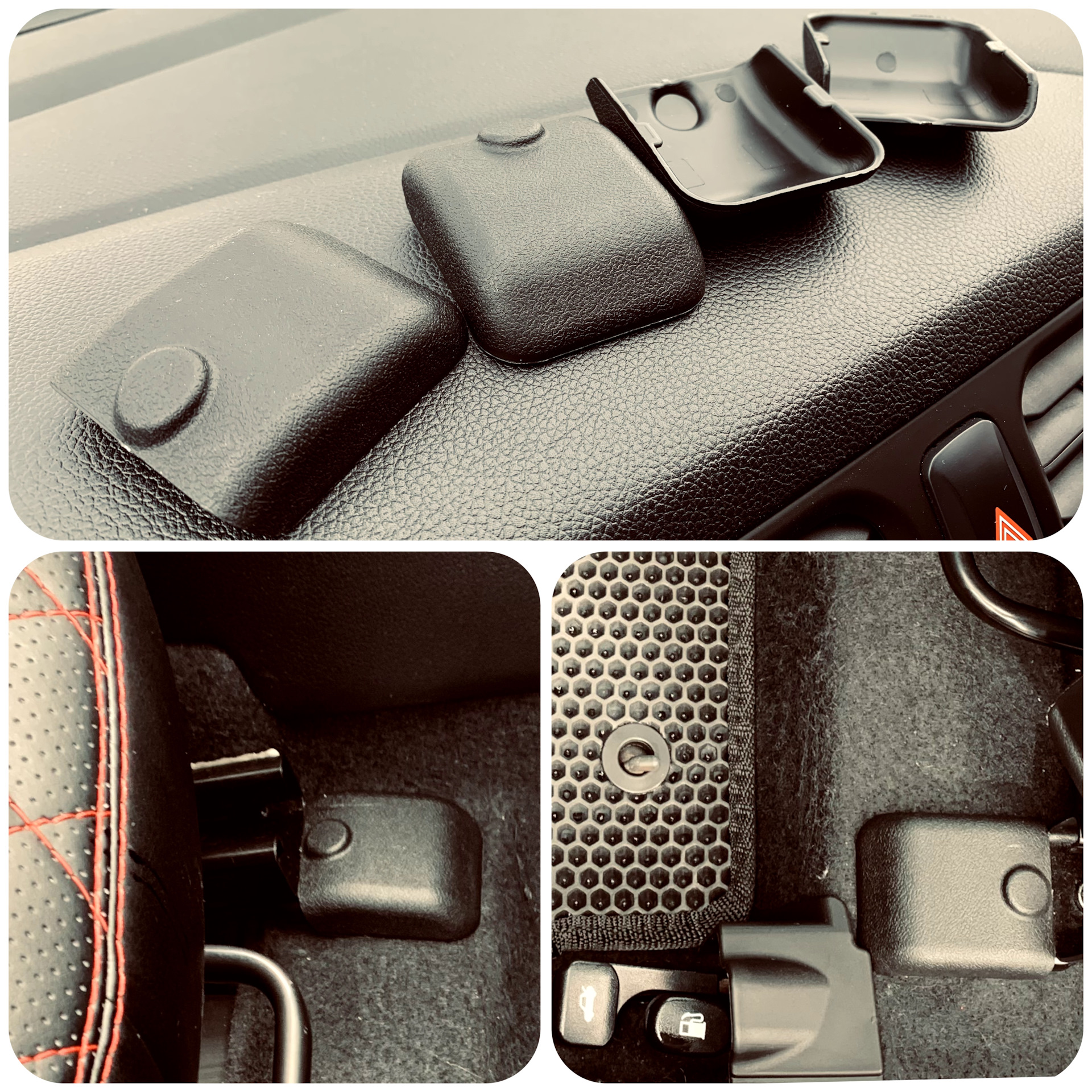 Накладки на крепления сидений и на рычаг открывания багажника — KIA Rio ...