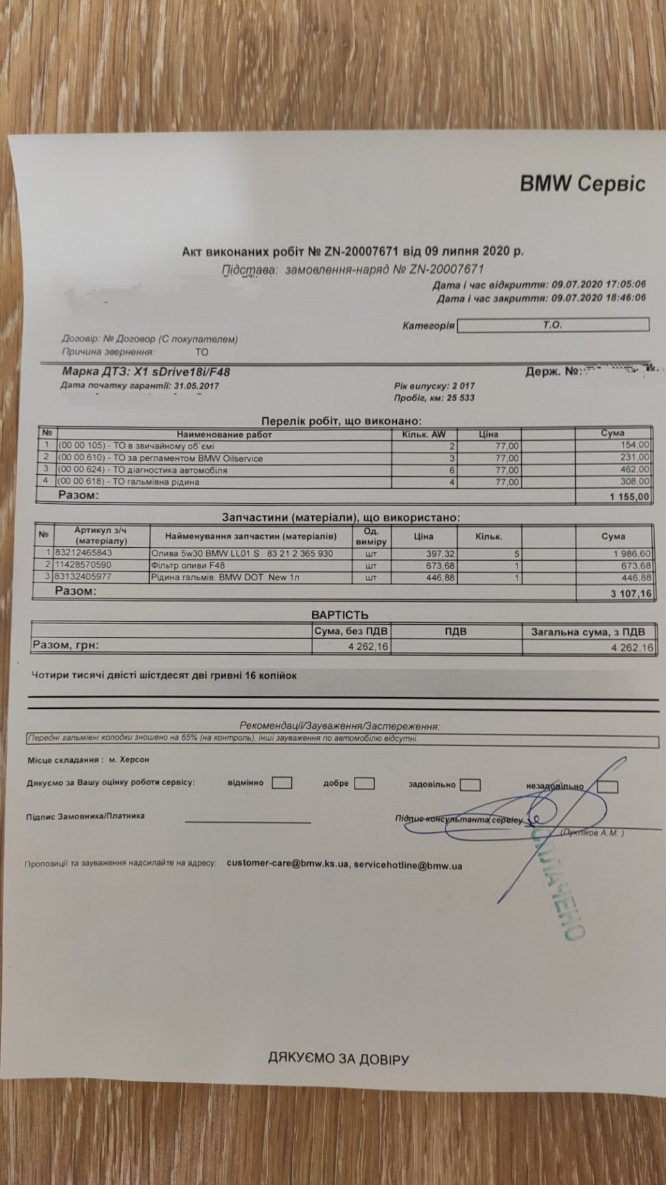 Стоимость ТО примерно 160 долларов — BMW X1 (F48). Запчасти на фото: 09072020, 0000618, 83212465843, 83132405977, 83212365930