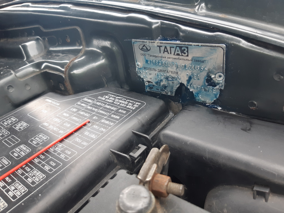 Идентификационная табличка. Гниёт. — Hyundai Santa Fe (1G), 2 л, 2008 ...