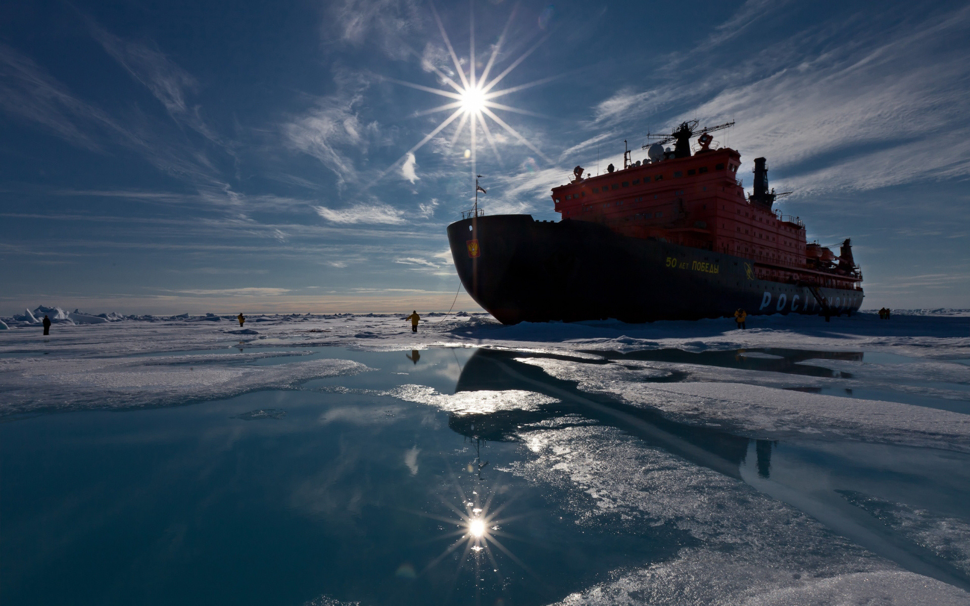 Ледокол Арктика на Северном полюсе