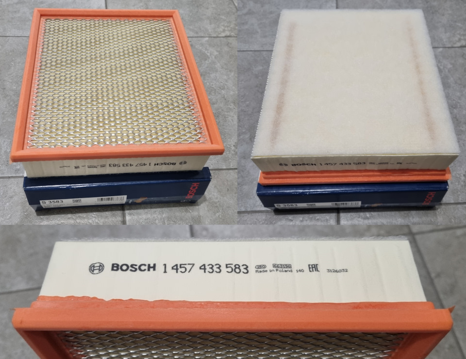 Воздушный фильтр двигателя, артикул Bosch 1 457 433 583.Сделан в Польше и, скорее всего, представляет из себя Filtron. — Ford Focus ST II. Запчасти на фото: 1457433583