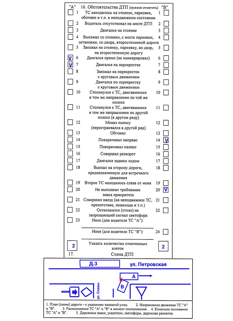 Как оформить европротокол: образец заполнения европротокола при ДТП ...