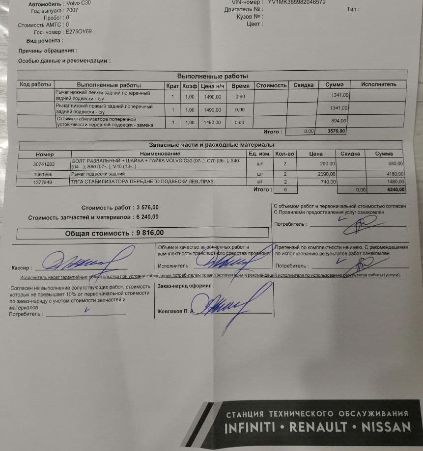 Замена задних рычагов и тяги стабилизатора передние. — Volvo C30, 2,4 л ...