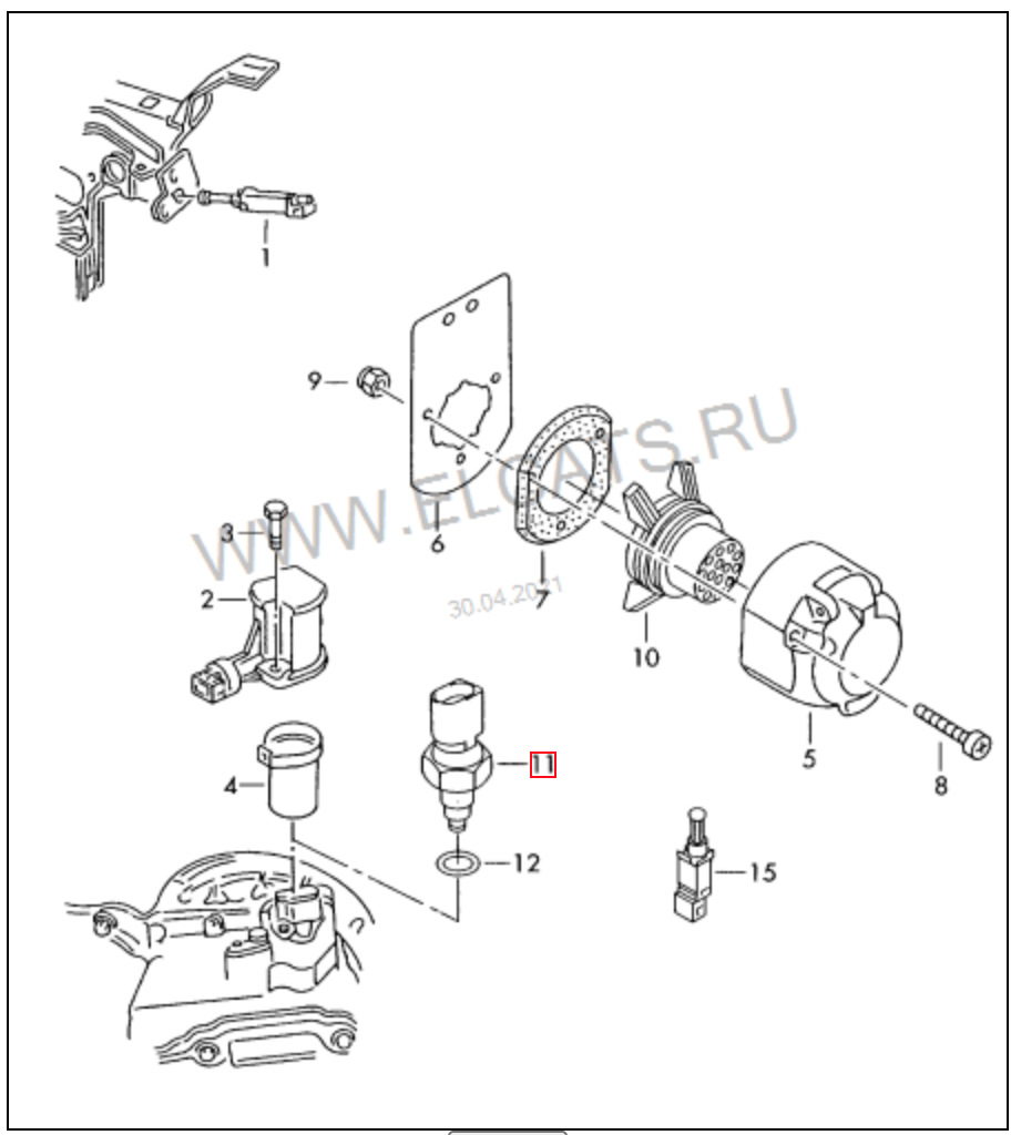 02K 945 415 G — Выключатель фары заднего хода VW Sharan 2001 6-МКПП — Volkswagen Sharan (1G). Запчасти на фото: 02K945415G